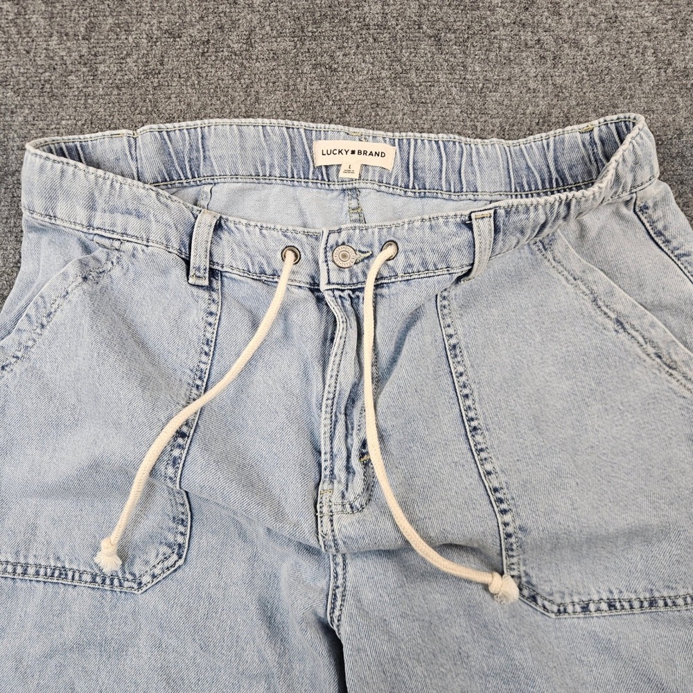 Lucky Brand Womens Light Wash Wide Leg Drawstring Denim Jeans Raw Hem Large - Picture 7 of 12